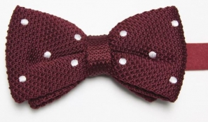 Burgundy Knitted Bow Tie with White Spots