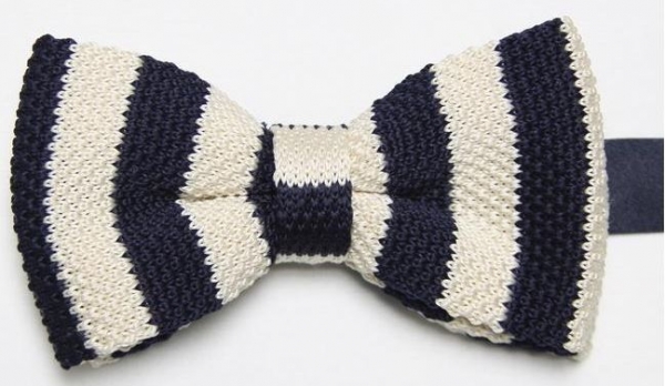 Cream Knitted Bow Tie with Navy Pattern | With Free And ...
