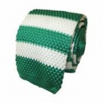 Green and White Striped Knitted Tie