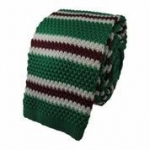 Green Knitted Tie with Thin White and Burgundy Stripes