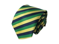 Green, Navy and Yellow Thin Striped Silk Tie