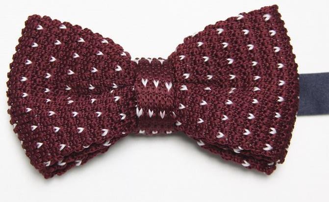 Burgundy Knitted Bow Tie with White Pattern