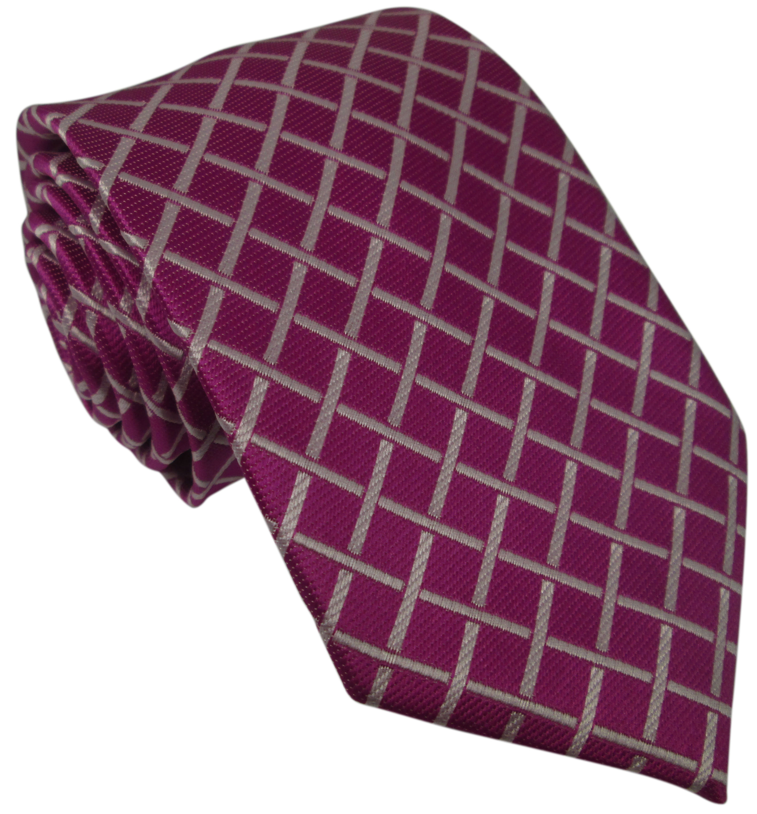 Purple Silk Tie with White Grid Pattern