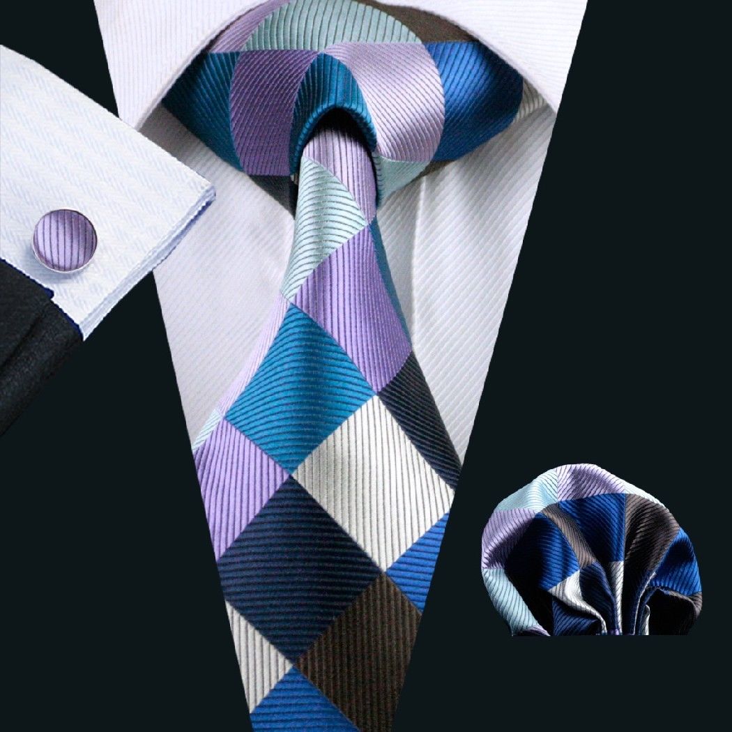 Retro Diamonds Silk Tie with Matching Pocket Square and Cufflink Set