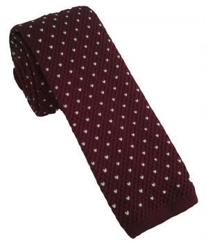Burgundy Knitted Tie with White Polka Dot