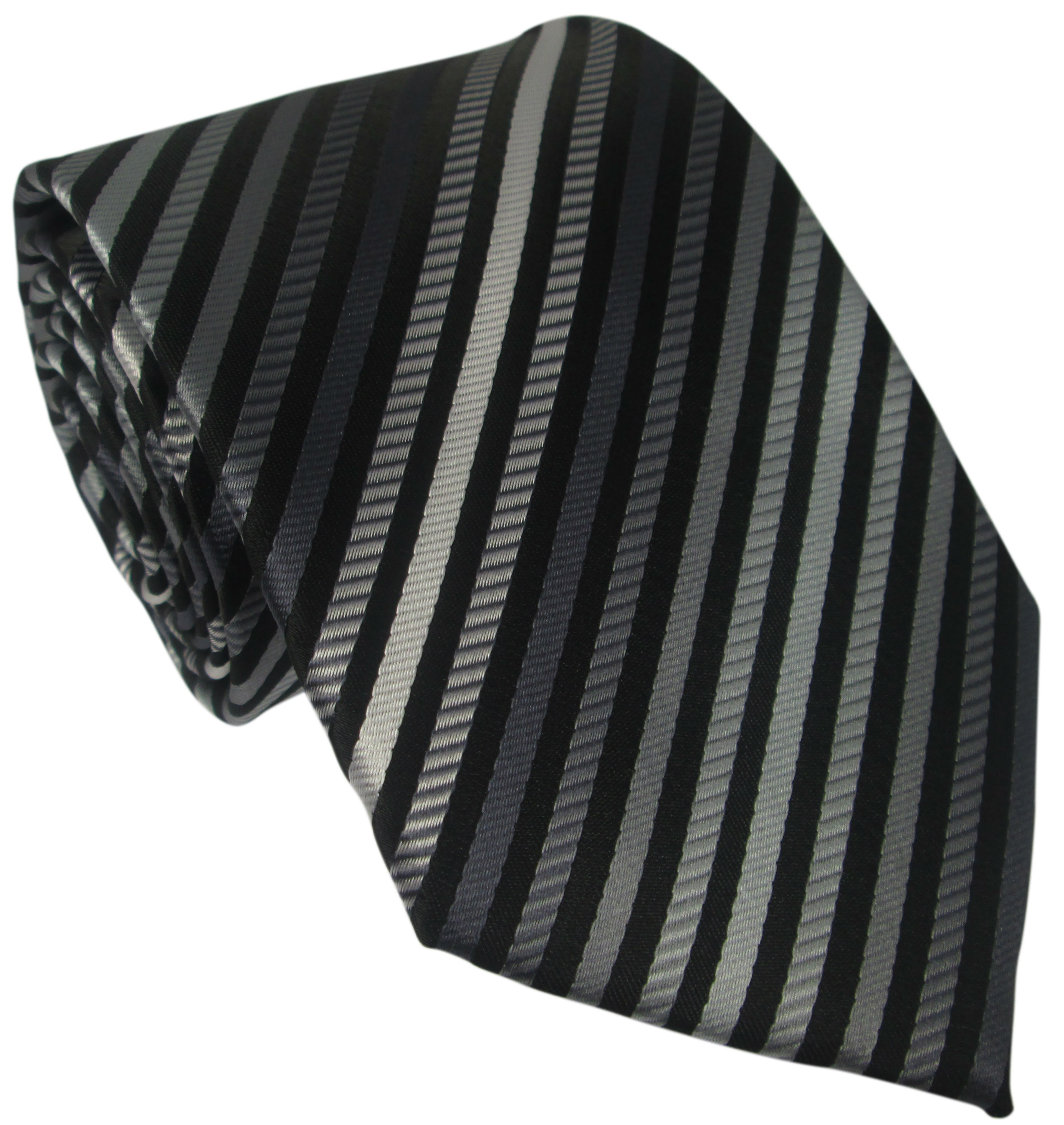 Black Grey and White Striped Silk Tie