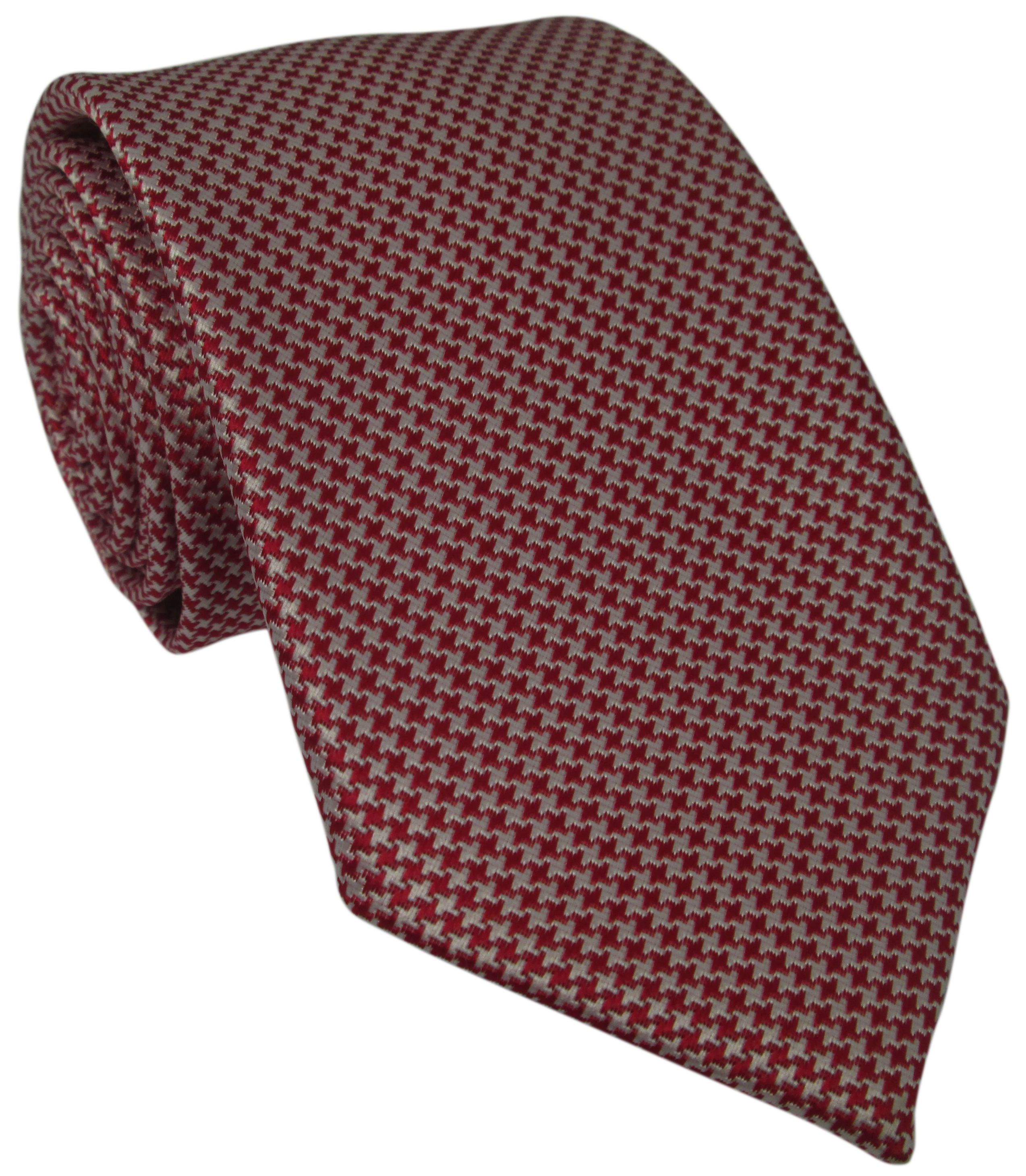 Red and White Houndstooth Silk Tie