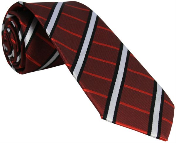 Dark Red Tie with White Stripes and Black Border
