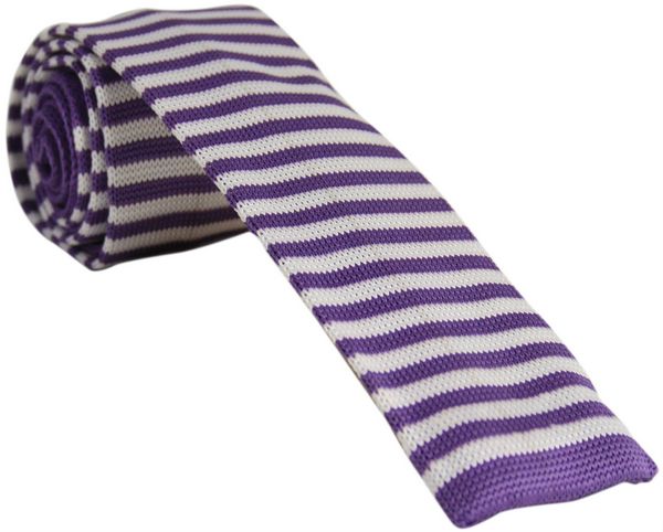 Purple and White Striped Knitted Tie